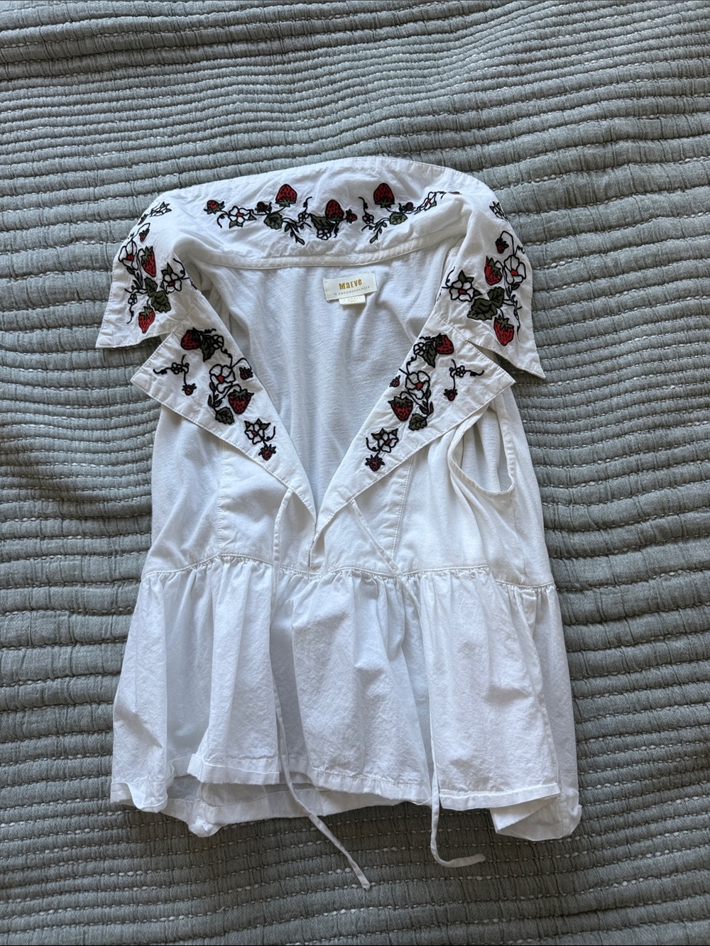 Anthropologie White Sleeveless Tunic with Red & Green Embroidery